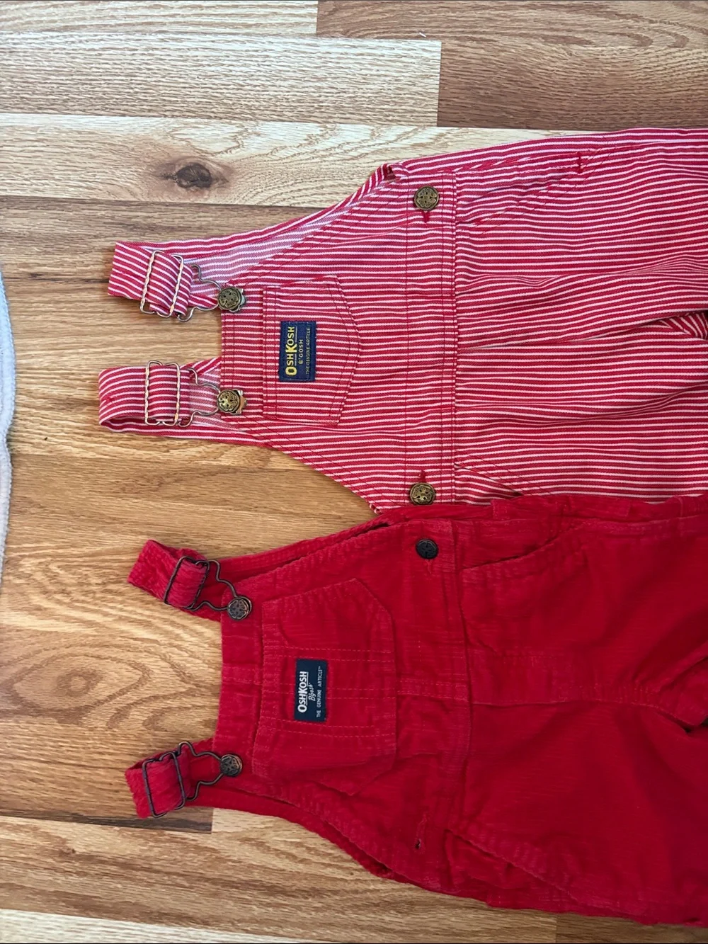 OshKosh B'gosh Red Corduroy and Red/White Stripe Kids Overalls 9-12 months